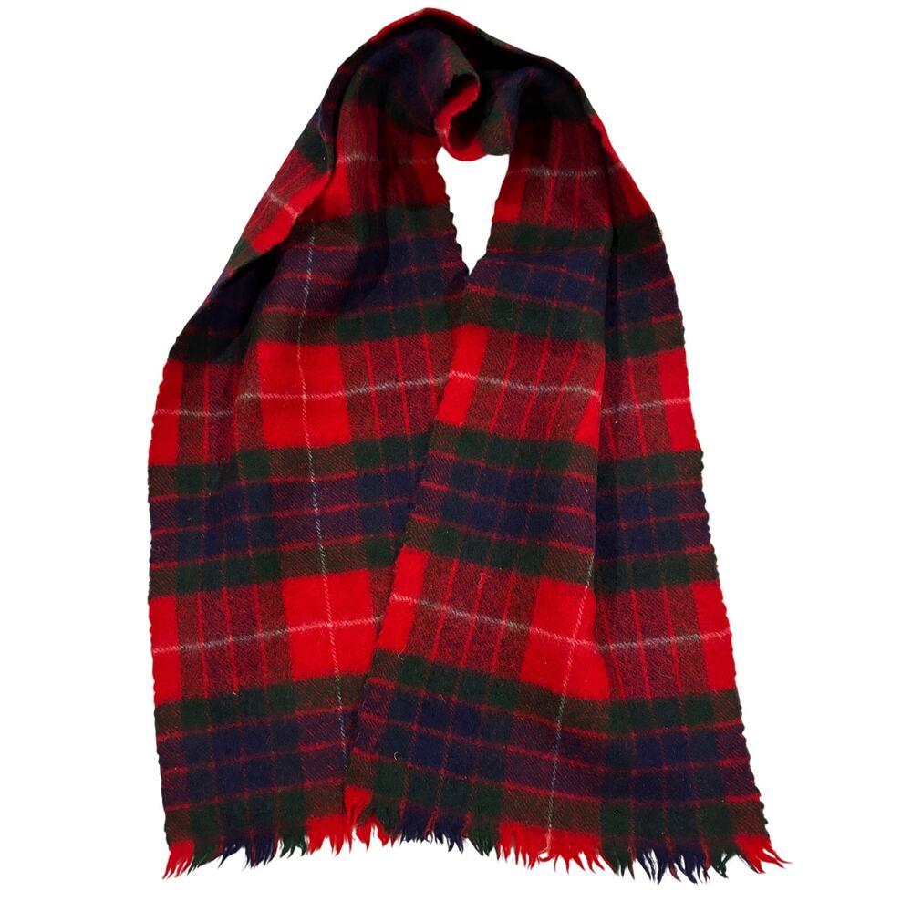 15-97(2) LOCHARRAN Vintage 100% New Wool Plaid Scarf Red 48"L